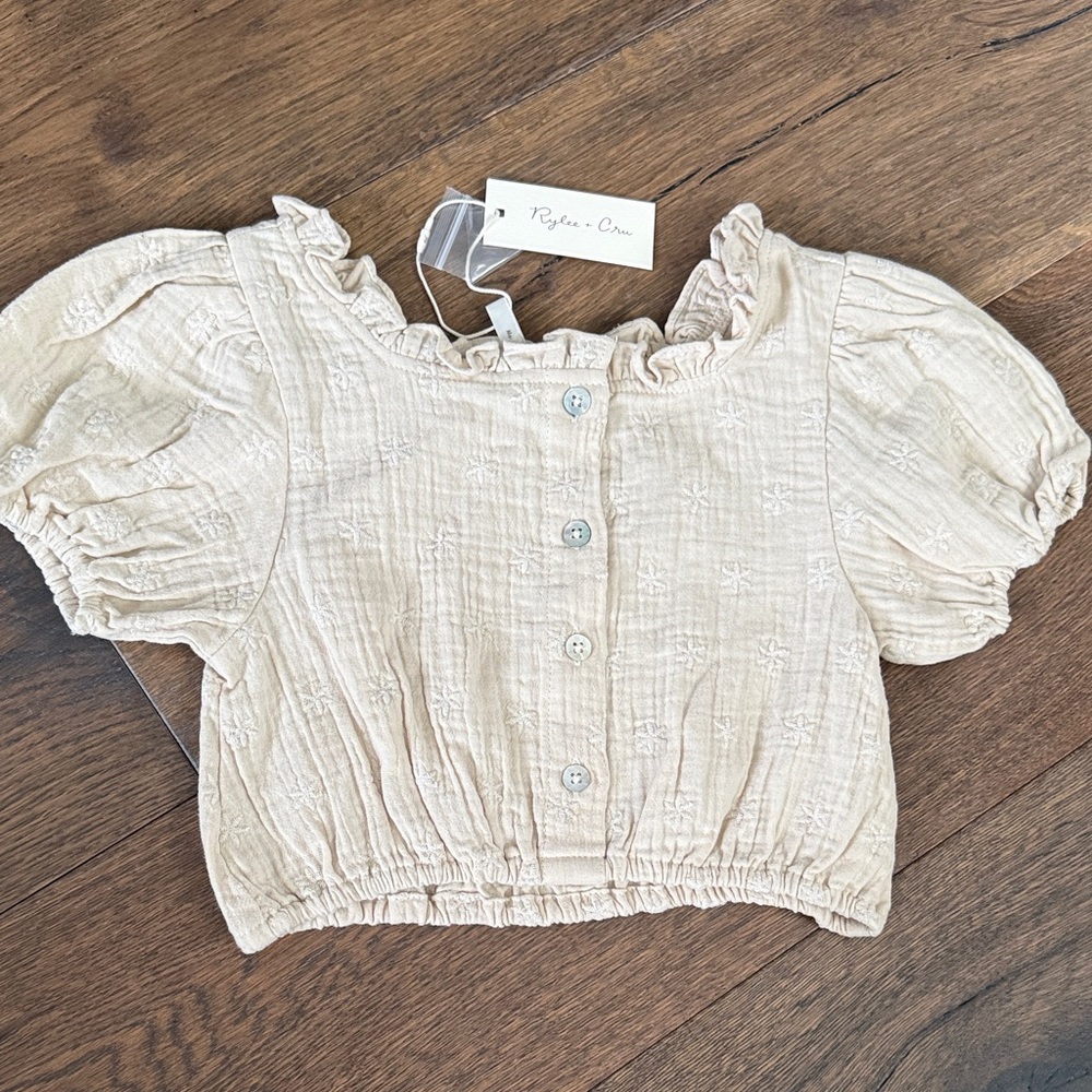 Rylee + Cru Beige Puff Sleeve Kids Blouse